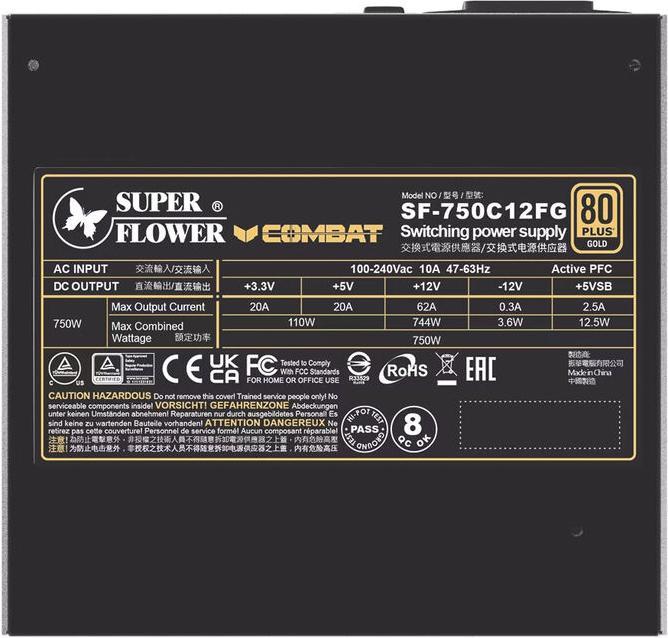 Immagine prodotto Super Flower Combat FG 80 PLUS Gold, ATX 3.1, modulare - 750 watt (750 W)