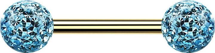 Actual product image Star Piercing Gold-plated barbell with two crystal spheres aqua epoxy protective layer (Titanium G23, without brass)