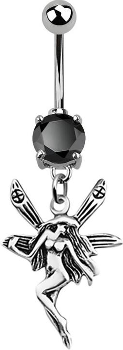 Produktbild Star Piercing Banane silber mit Anhänger Fee schwarz (ohne Messing, 925 Sterlingsilber, Chirurgenstahl 316L)