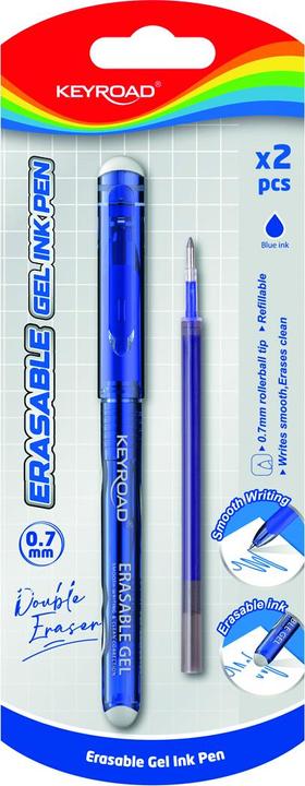 Keyroad Penna cancellabile 0,7 mm, più ricarica, blister, blu (Blu, 1 x)