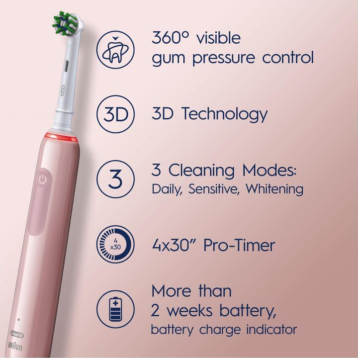Image du produit Oral-B Pro3 3400N Rose Sensi (Brosse à dents oscillo-rotative)