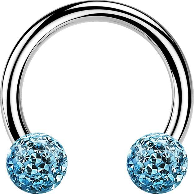Actual product image Star Piercing Circular barbell silver with two crystal balls aqua epoxy protective layer (Surgical steel 316L, without brass)