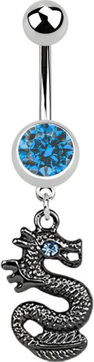 Actual product image Star Piercing Banana silver with pendant black dragon light blue (Surgical steel 316L, without brass)