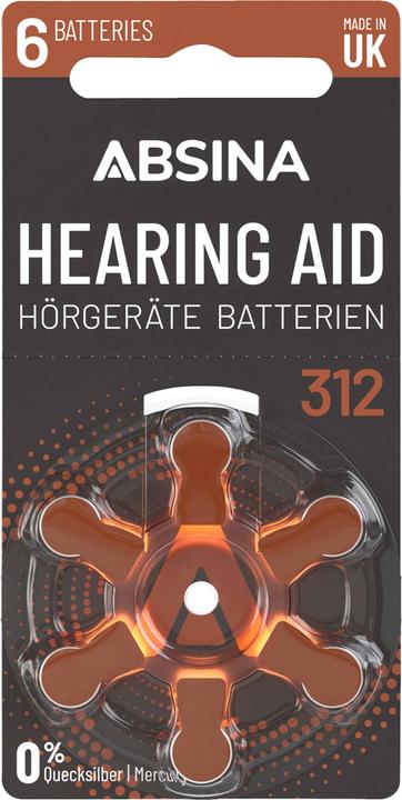 Produktbild Absina PR41 Hörgerätebatterie ZA 312 Zink-Luft 1.4 V 6 St. (6 Stk.)