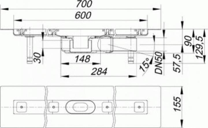 Actual product image Dallmer shower channel CeraLine PLAN F 600mm, 523020, DN 50 Construction height 90mm (850 mm)