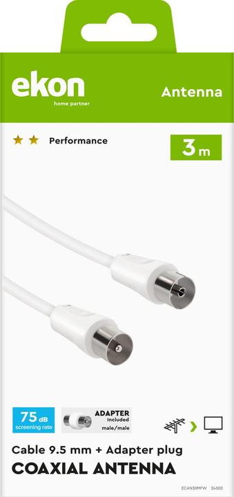 Immagine prodotto Ekon Cavo antenna maschio/femmina + adattatore 75dB (Cavi antenna)