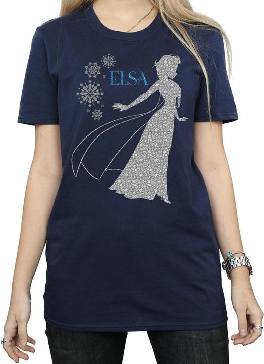 Actual product image Disney Womens/Ladies Frozen Elsa Christmas Silhouette Cotton Boyfriend T-Shirt (M)