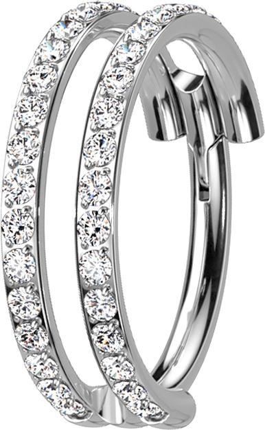 Produktbild Star Piercing Micro Segmentring klappbar silber zwei Ringe doppelreihe Kristalle (ohne Messing, Titan G23)
