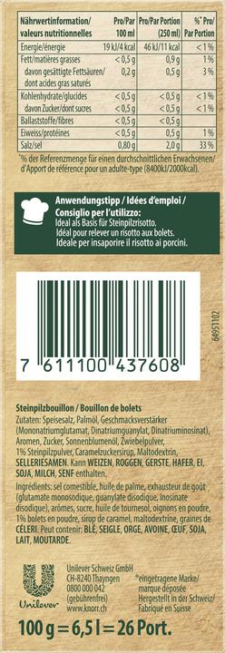 Nährwerte und Zutaten Knorr Steinpilz Bouillon