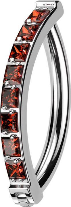 Produktbild Star Piercing Banane klappbar silber Schild eine Reihe quadratische Kristalle rot (ohne Messing, Titan G23)