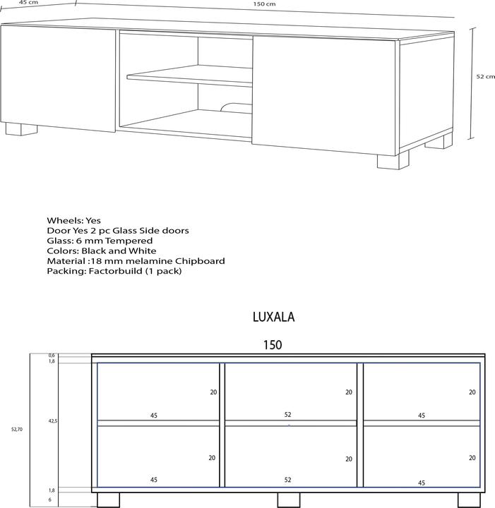 Produktbild VCM Holz TV Lowboard Fernsehschrank Luxala mit Rollen (150 x 45 x 50 cm)