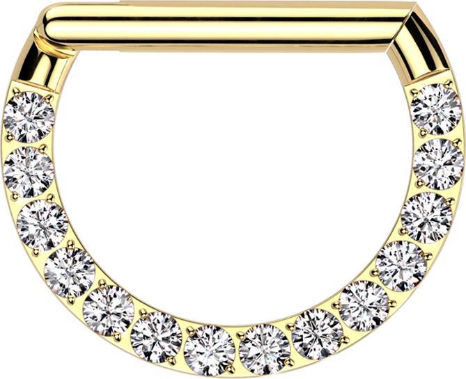 Star Piercing Micro Segmentring klappbar vergoldet Halbring front Kristalle silber (Titan G23, ohne Messing)