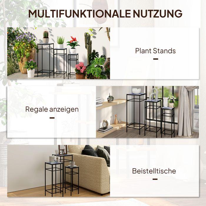 Image du produit Swisshandel24 3er-Set Pflanzenständer, 71 cm hoch, Pflanzenregal aus Metall, Blau+Weiss