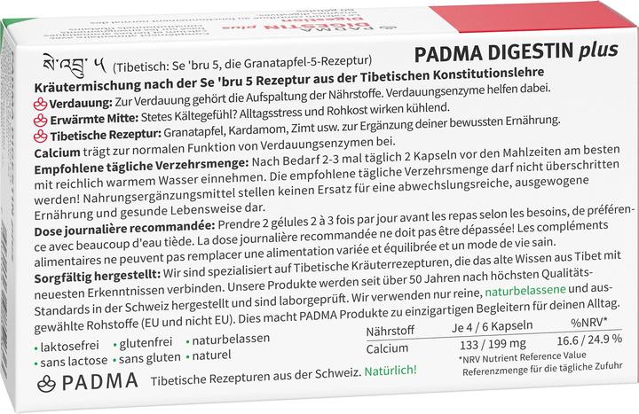 Nährwerte und Zutaten Padma Digestin (60 Stück, Kapseln, 59 g)