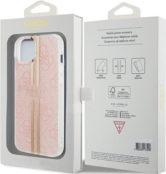 Immagine prodotto Guess GUHCP15SH4PSEGP Custodia rigida per iPhone 15 / 14 / 13 6.1" różowy/rosa IML 4G Gold Stripe (Apple iPhone 14, Apple iPhone 13, Apple iPhone 15)