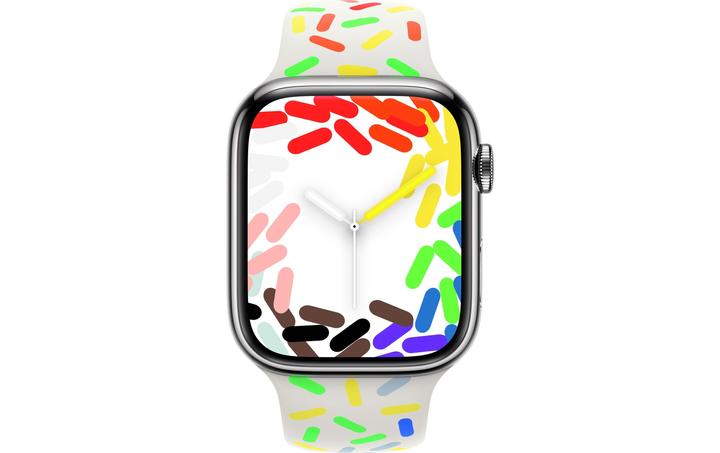 Image du produit Apple Pride Edition Sport Band S/M (45 mm, Fluoroélastomère, Apple Watch Series 7, Apple Watch Series 9, Apple Watch Series 8)