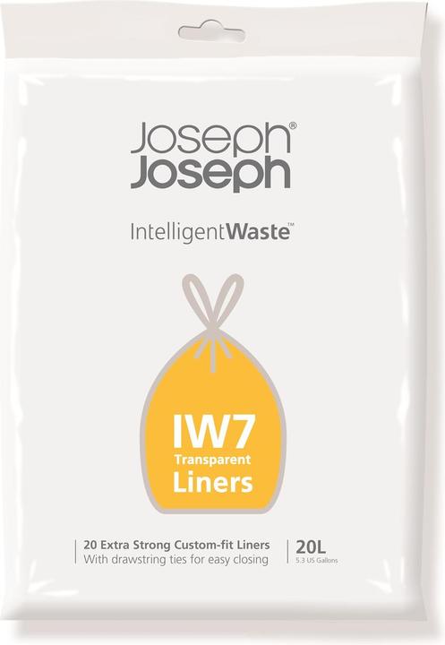 Joseph Joseph IW7 Transparent Bin Liners, Ideal for Recycling- Pack of 20, Clear, 20 Litres- Designed for Totem Co (20 x, 20 l)