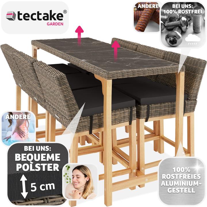 Produktbild tectake Rattan Bartisch Lovas mit 6 Stühlen Latina (161 cm)