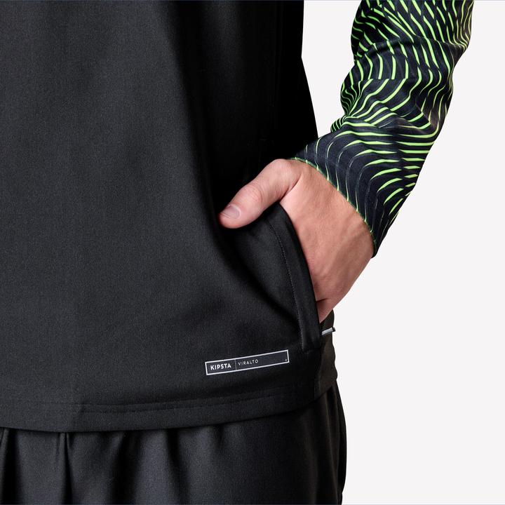 Produktbild Kipsta Damen/Herren Fussball Sweatshirt 1/2 Zip - VIRALTO Wave schwarz/neongelb (L)