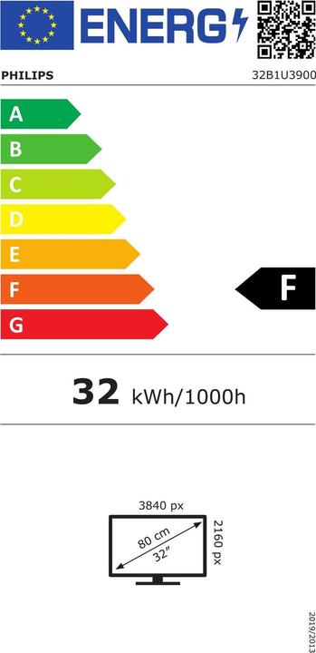 Energy Label Philips MMD 32B1U3900/00 VA Monitor,,, Speakers, height adjustable, 2x HDMI, DisplayPort, PD (3840 x 2160 Pixels, 31.50")