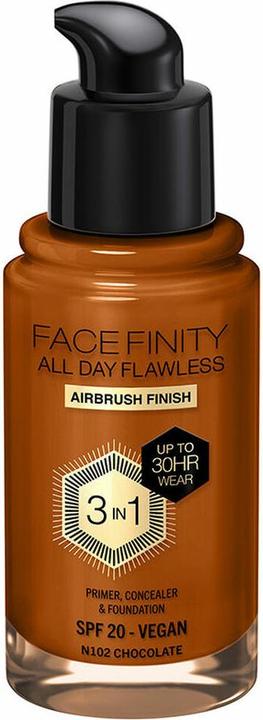 Actual product image Max Factor Facefinity All Day Flawless 3 In 1 Foundation N102-Chocolate 30ml (Nº N102 Chocolate)