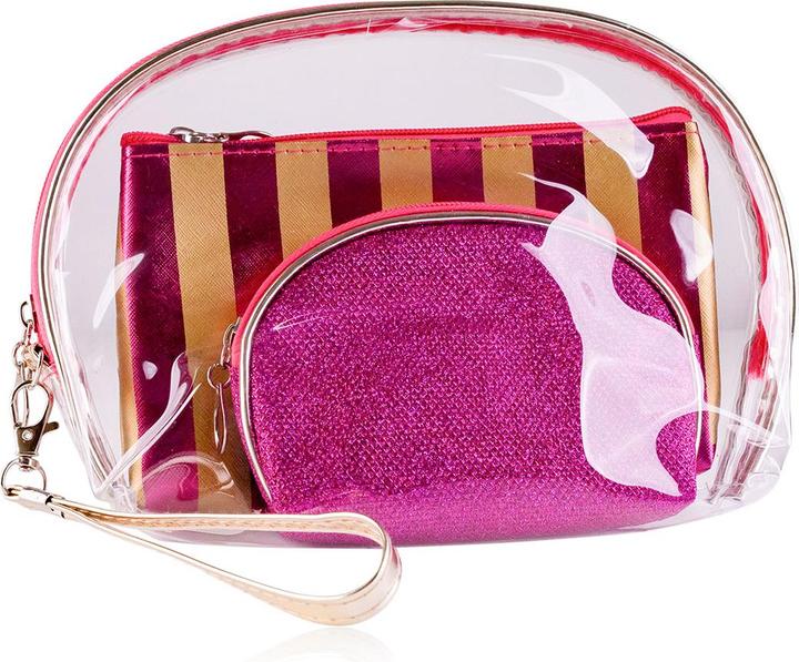 Accentra Kosmetiktaschenset / Kulturbeutel mit Glitter/Streifen