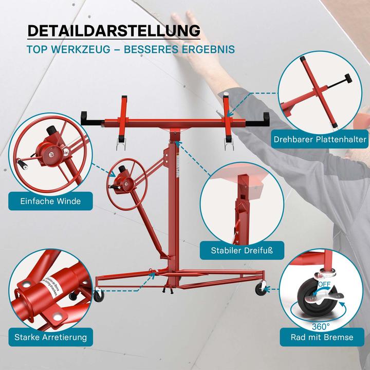 Produktbild Wiltec Plattenheber XXL Set 350 cm + 140 cm Paneelheber Montagehilfe Verlängerung 68 kg