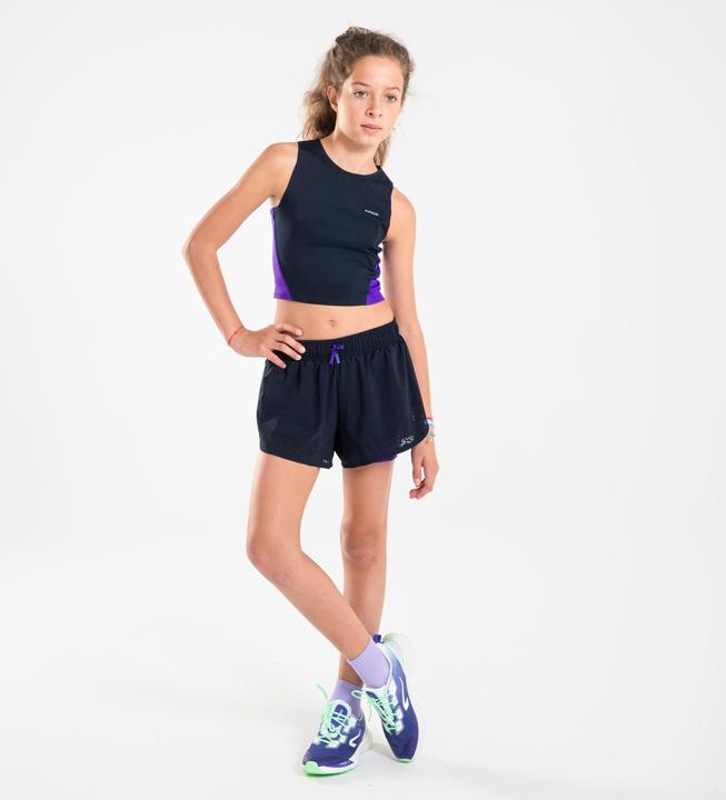 Image du produit Kiprun Débardeur Crop top running respirant Fille -KIPRUN Bleu foncé-violet (14, 15, 16)