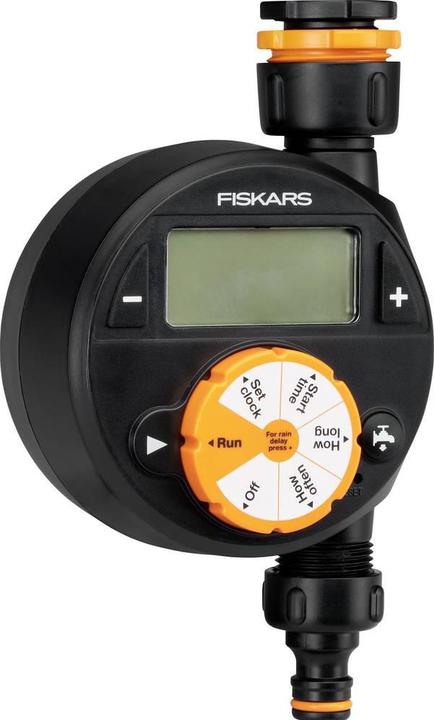 Immagine prodotto Fiskars Timer/timer con 1 uscita, Per tutte le dimensioni di rubinetto più comuni, LCD di facile lettura (Tubo di gocciolamento + tubo di gocciolamento)