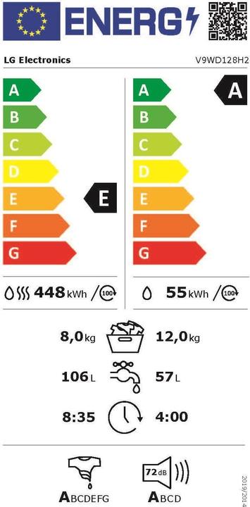Etichetta energetica LG Lavatrice-asciugatrice V9WD128H2, Sinistra