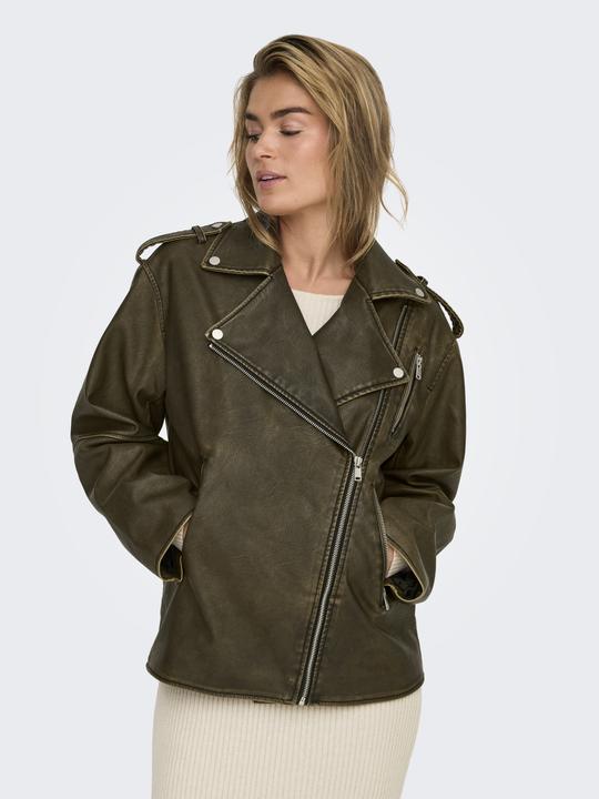 Actual product image Only Band collar biker jacket Faux leather jacket (L)