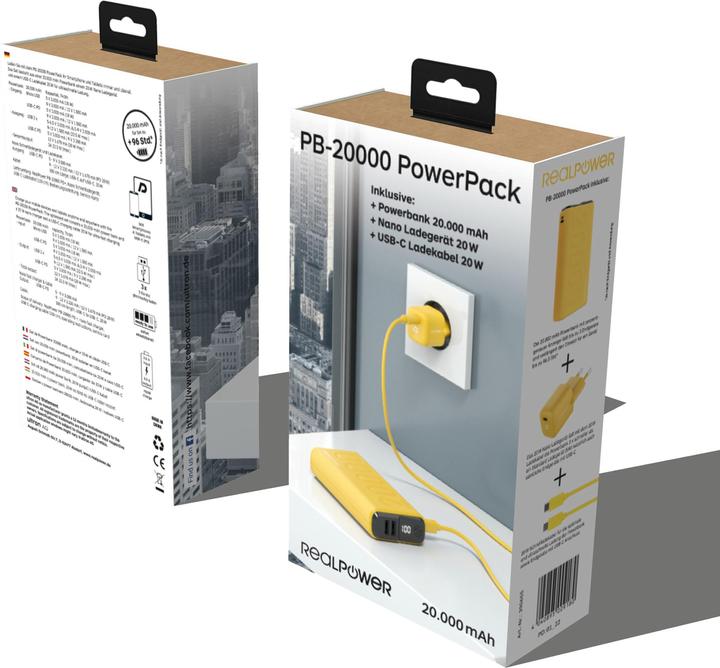Actual product image RealPower Powerbank PB-20000 Power (20000 mAh, 22.50 W, 74 Wh)