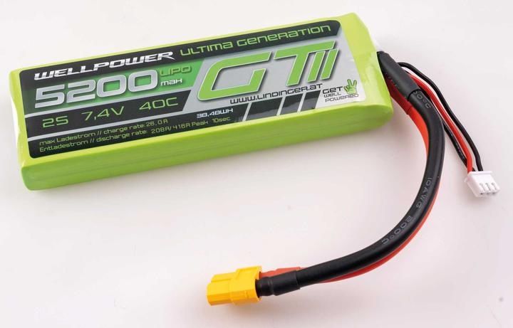 Image du produit Wellpower LIPO AKKU ULTIMA GT II 5200 mAh / 7,4 Volt 2S 40/80C CH5/8 XT-60 (7.40 V, 5200 mAh)