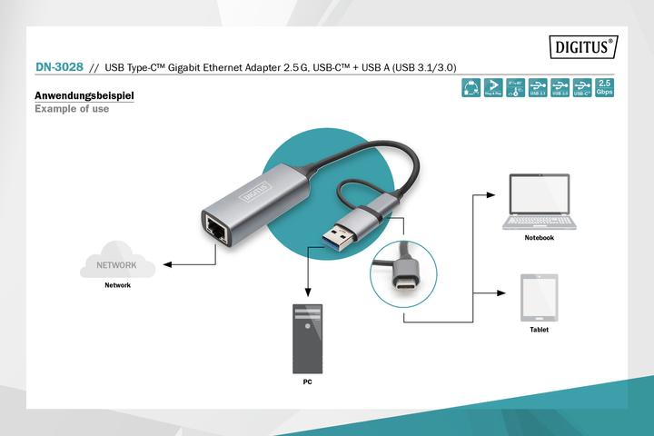 Actual product image Digitus DN-3028 (USB-C, USB, RJ45 2.5 Gigabit Ethernet (1x))