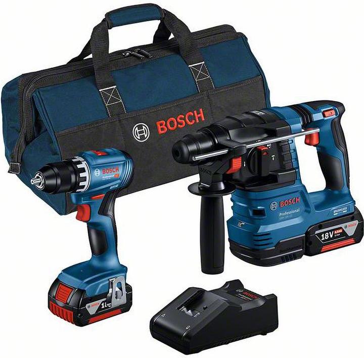 Produktbild Bosch Professional Combo Kit 2-tlg. 18V: GSR 18V-45 + GBH 18V-22 + 2 x Akku 4.0Ah, Schnellladegerät (Akkubetrieb)