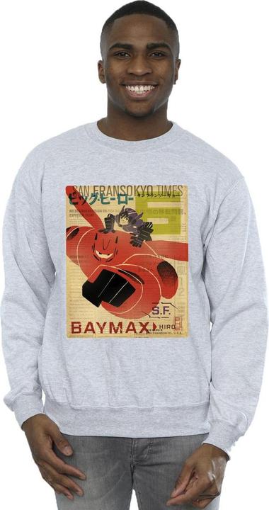 Actual product image Disney Mens Big Hero 6 Baymax Flying Baymax Newspaper Sweatshirt (4XL)