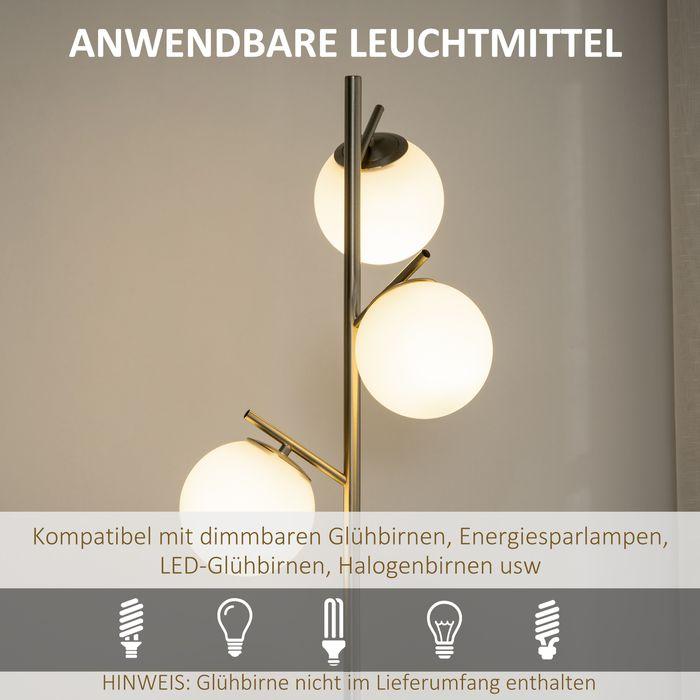 Image du produit Swisshandel24 Lampadaire, lampadaire, lampadaire 40 W avec douille E27, lampadaire avec 3 abat-jour en verre (E27)