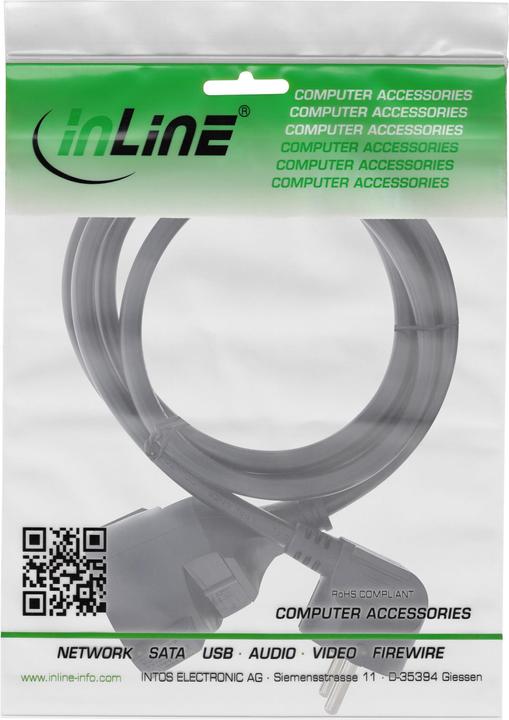 Produktbild InLine Strom-Verlängerung Schutzkontakt Stecker gewinkelt / Buchse, schwarz, 3 (3 m, CEE 7/3)
