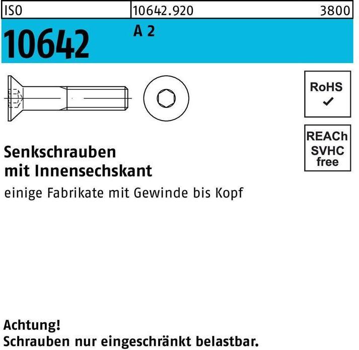 Immagine prodotto Vite a testa svasata ISO 10642 ad esagono cavo M 12 x 35 A 2 (50 Viti per pezzo)