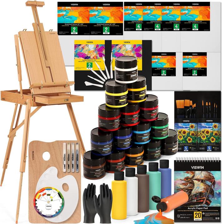 Produktbild Viswin Deluxe Acrylfarben-Set mit franzoesischer Staffelei