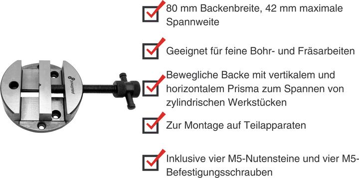 Produktbild Paulimot Schraubstock für Teilapparate Ø 100 mm, Backenbreite 80 mm (42 mm)