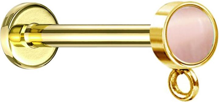 Produktbild Star Piercing Micro Labret Innengewinde vergoldet mit Zylinder pinker Katzenauge Stein Ring für Anhänger (ohne Messing, Chirurgenstahl 316L, Mineralisch)