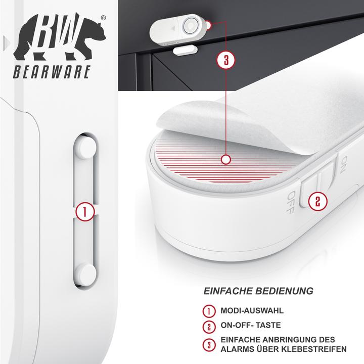 Produktbild Bearware 3x Fenster & Türalarm, 120dB lauter Signalton, Alarmsensor, Einbruchschutz + Batterien, Alarmanlage