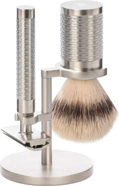 Produktbild Mühle ROCCA, Rasierset, 3-teilig, Rasierpinsel mit Silvertip Fibre®, HANDARBEIT, Griffe aus Edelstahl, Ras