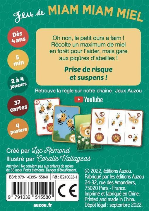 Image du produit Auzou France Jeu de miam miam miel : attention aux abeilles! (Français, Vallageas Coralie, Reond Luc, 2022)
