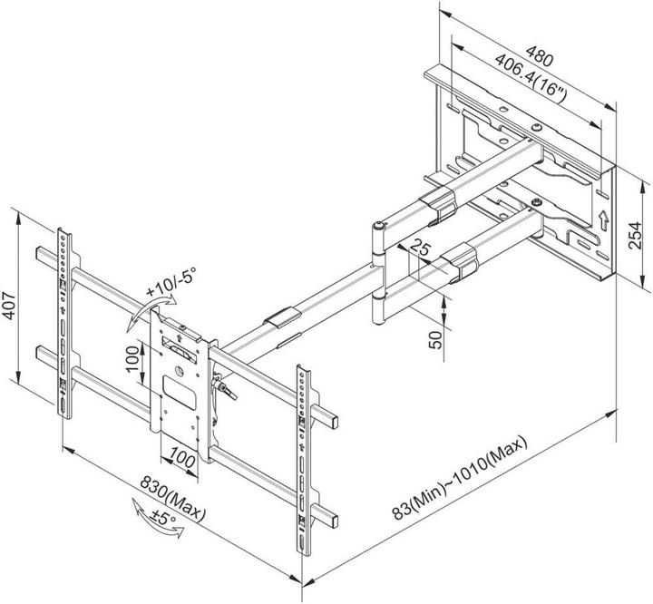Produktbild myWall TV Wandhalterung Vollbewegliche XL Wandhalter für LCD TV (Wand, 90", 50 kg)