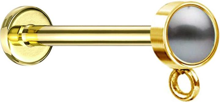 Produktbild Star Piercing Micro Labret Innengewinde vergoldet mit Zylinder Perle schwarz Ring für Anhänger (Chirurgenstahl 316L)