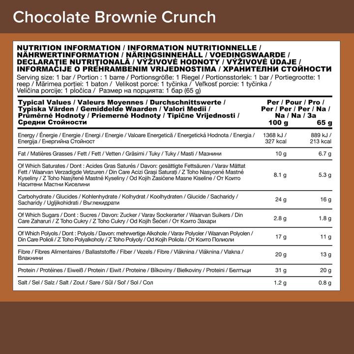Nährwerte und Zutaten Optimum Nutrition Crunch Bar (10 x 65G) (Chocolate Brownie Crunch, 10 Stk., 650 g)
