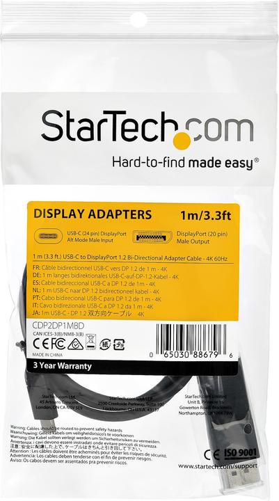 Actual product image StarTech USB C - DisplayPort (1 m, DisplayPort, USB Type C)