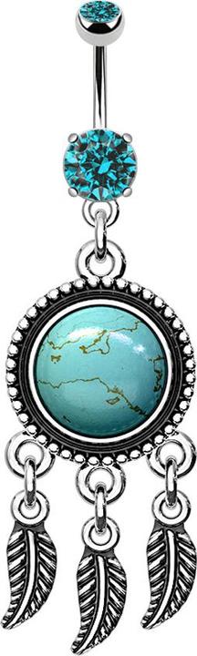 Produktbild Star Piercing Banane silber mit Anhänger Traumfänger und grossem türkis Stein (Mineralisch, ohne Messing, Chirurgenstahl 316L)